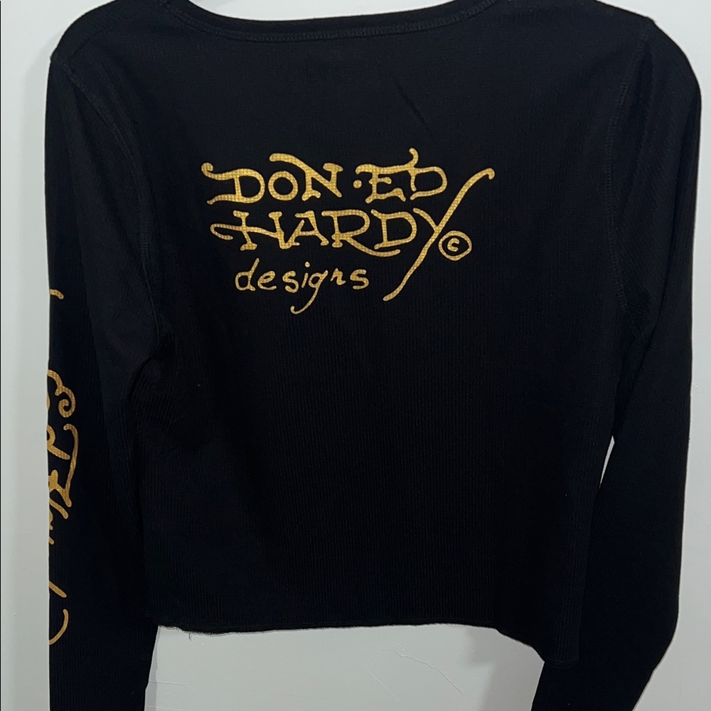 Ed Hardy Black Graphic Long Sleeve with Red and Gold Accents - Picture 4 of 4